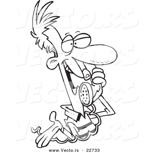 Vector of a Cartoon Chatty Man on the Phone - Coloring Page Outline