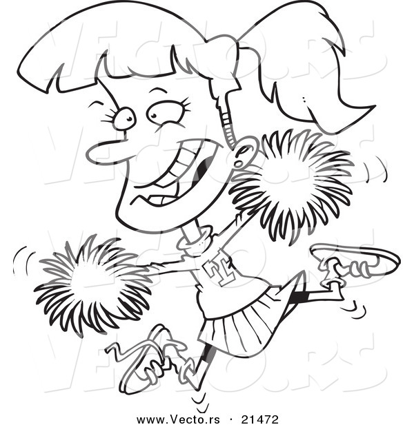 Vector of a Cartoon Cheerleader Girl - Outlined Coloring Page