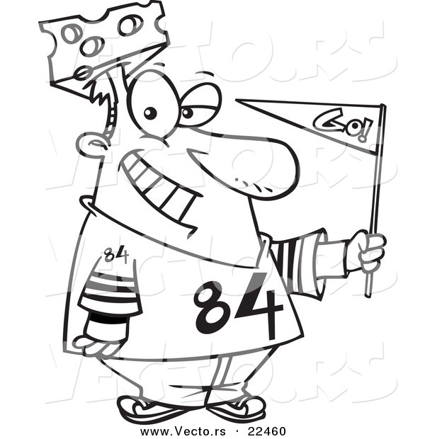 Vector of a Cartoon Cheese Head Sports Fan - Coloring Page Outline