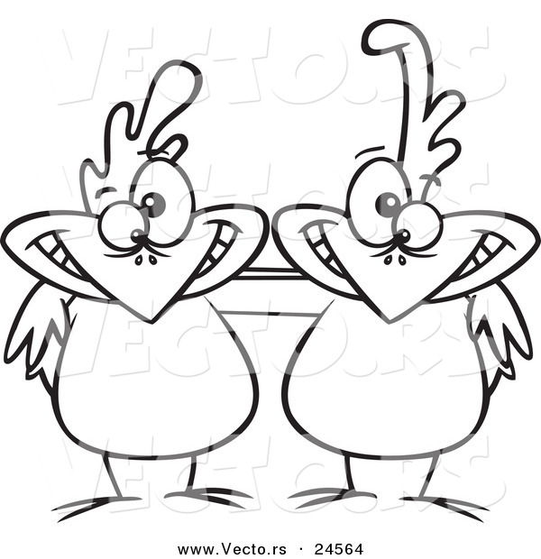 Vector of a Cartoon Chicken Buddies - Outlined Coloring Page