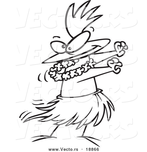 Vector of a Cartoon Chicken Hula Dancing - Outlined Coloring Page