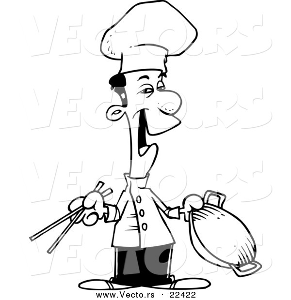 Vector of a Cartoon Chinese Chef - Coloring Page Outline