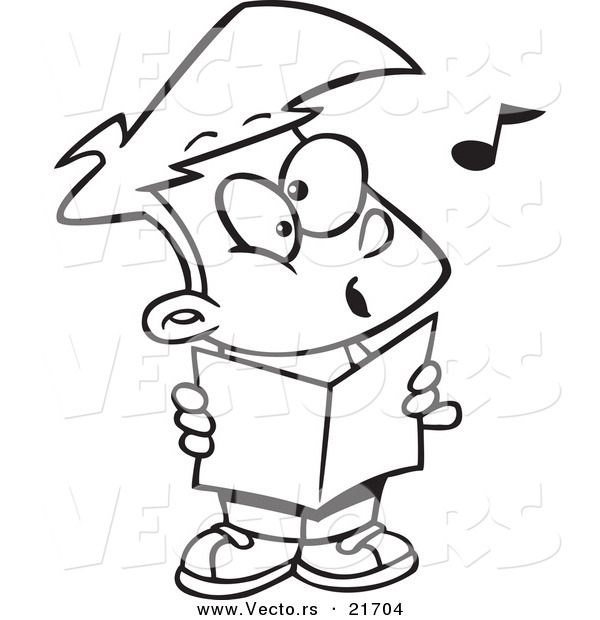 Vector of a Cartoon Choir Boy Singing - Outlined Coloring Page