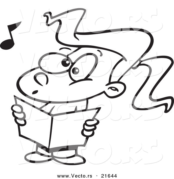 Vector of a Cartoon Choir Girl Singing - Outlined Coloring Page