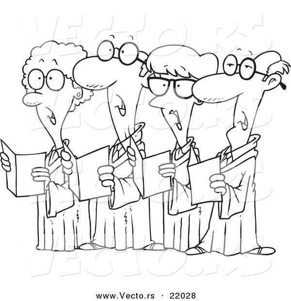 Vector of a Cartoon Choir of Seniors - Outlined Coloring Page