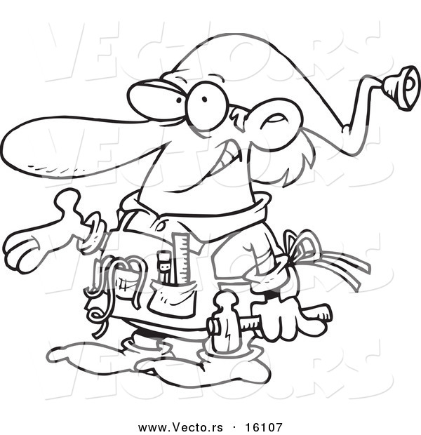 Vector of a Cartoon Christmas Elf Handy Man - Outlined Coloring Page Drawing
