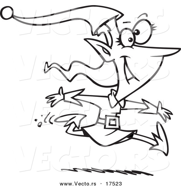 Vector of a Cartoon Christmas Elf Leaping - Coloring Page Outline