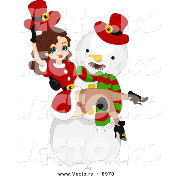 Vector of a Cartoon Christmas Pin-Up Girl in a Snowman's Arms