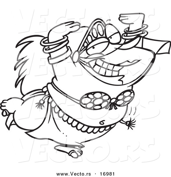 Vector of a Cartoon Chubby Belly Dancer - Coloring Page Outline