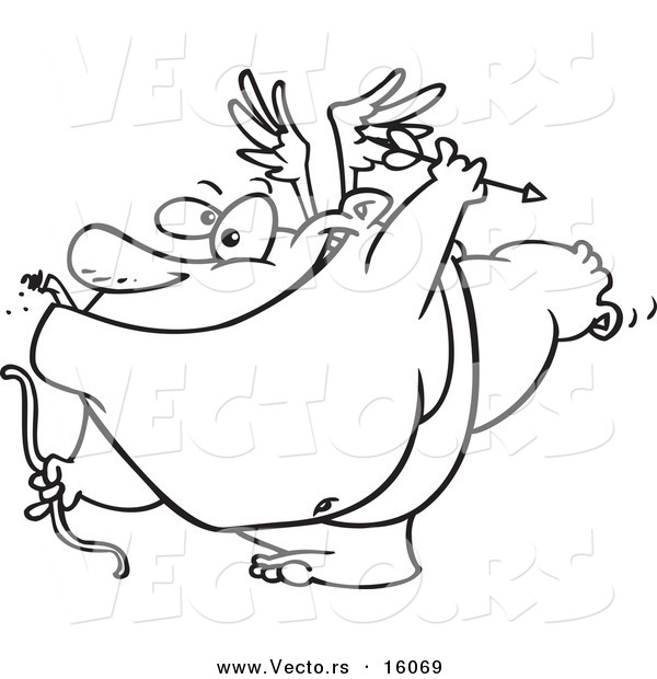 Vector of a Cartoon Chubby Cupid Smoking a Cigar - Outlined Coloring Page Drawing