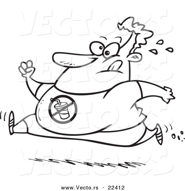 Vector of a Cartoon Chubby Man Running - Coloring Page Outline