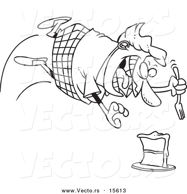 Vector of a Cartoon Chubby Woman Diving for a Cake - Coloring Page Outline