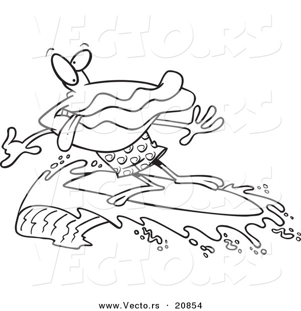 Vector of a Cartoon Clam Playing a Clam Surfing - Coloring Page Outline