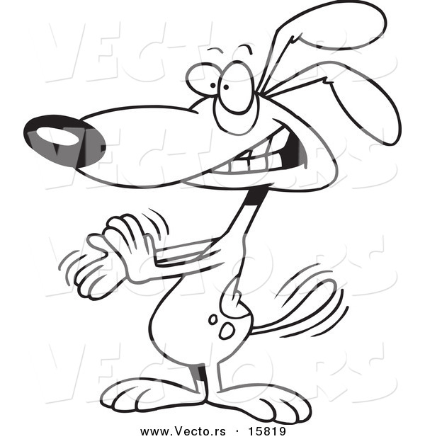 Vector of a Cartoon Clapping Dog - Outlined Coloring Page Drawing
