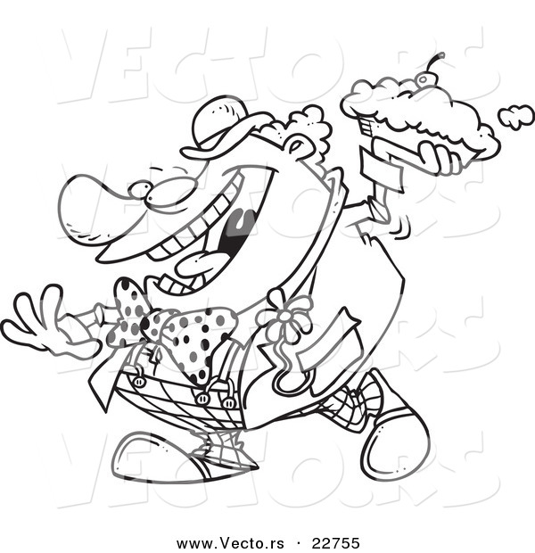 Vector of a Cartoon Clown Throwing a Pie - Coloring Page Outline