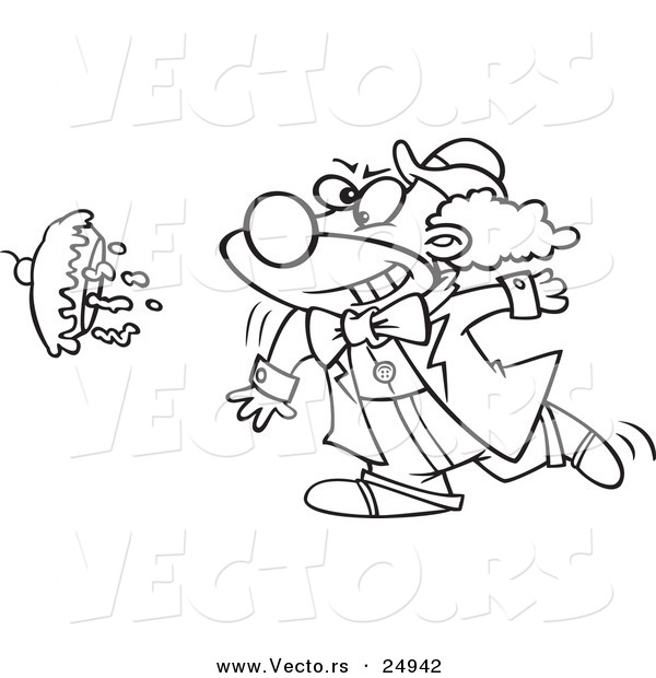 Vector of a Cartoon Clown Throwing a Pie - Outlined Coloring Page