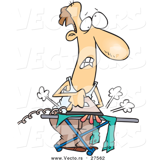 Vector of a Cartoon Clueless White Man Ironing Laundry