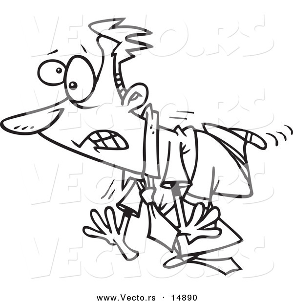 Vector of a Cartoon Clumsy Businessman Tripping on His Own Tie - Coloring Page Outline