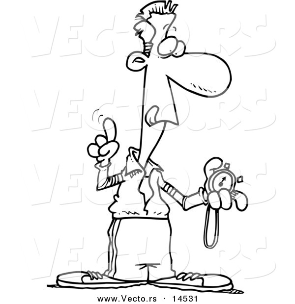 Vector of a Cartoon Coach Using a Stop Watch - Coloring Page Outline