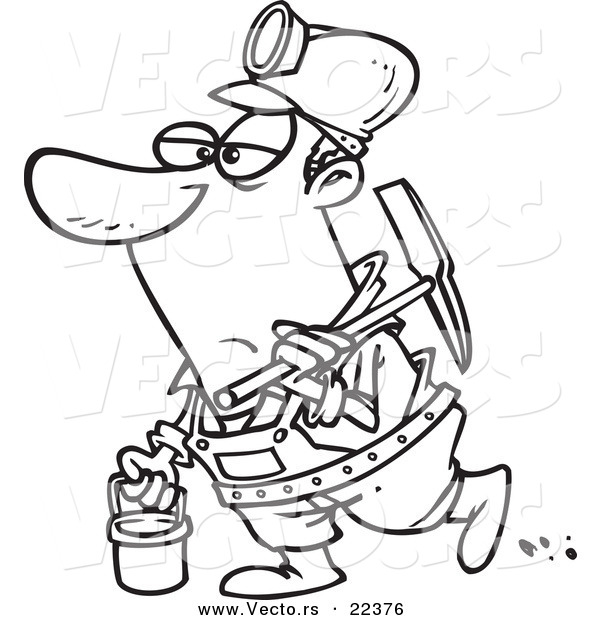 Vector of a Cartoon Coal Miner - Coloring Page Outline