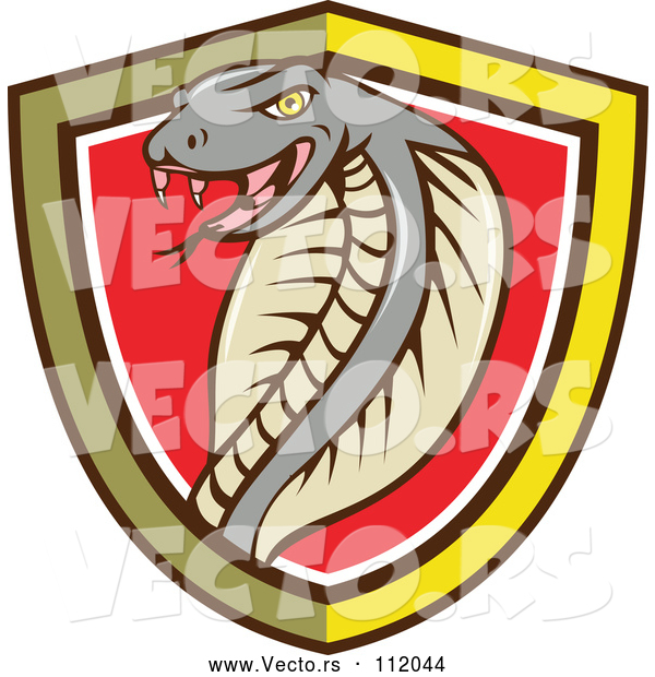 Vector of a Cartoon Cobra Snake in a Yellow Black White and Red Shield
