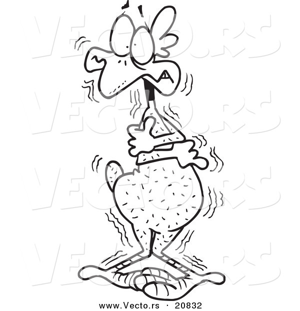 Vector of a Cartoon Cold Featherless Chicken - Coloring Page Outline