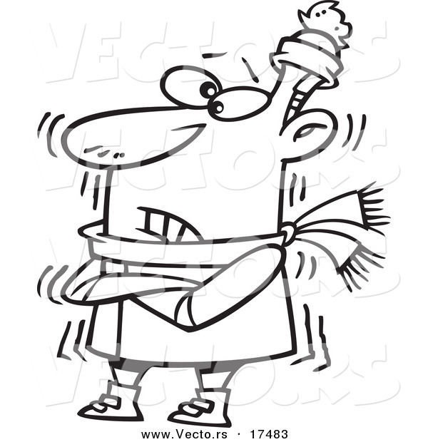 Vector of a Cartoon Cold Man Shivering - Coloring Page Outline