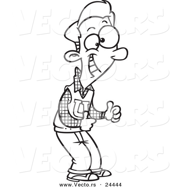 Vector of a Cartoon College Boy Giving Two Thumbs up - Outlined Coloring Page