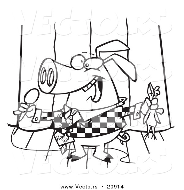 Vector of a Cartoon Comedian Pig - Coloring Page Outline