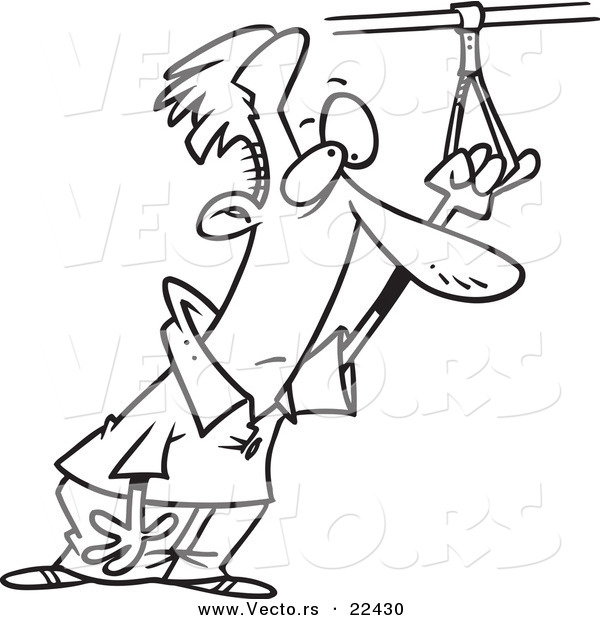 Vector of a Cartoon Commuter Holding onto a Handle - Coloring Page Outline