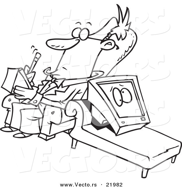 Vector of a Cartoon Computer in Therapy - Outlined Coloring Page
