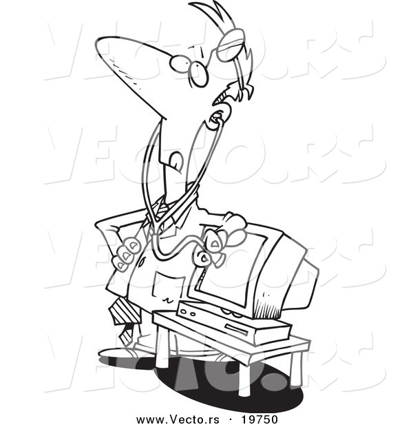 Vector of a Cartoon Computer Medic - Outlined Coloring Page