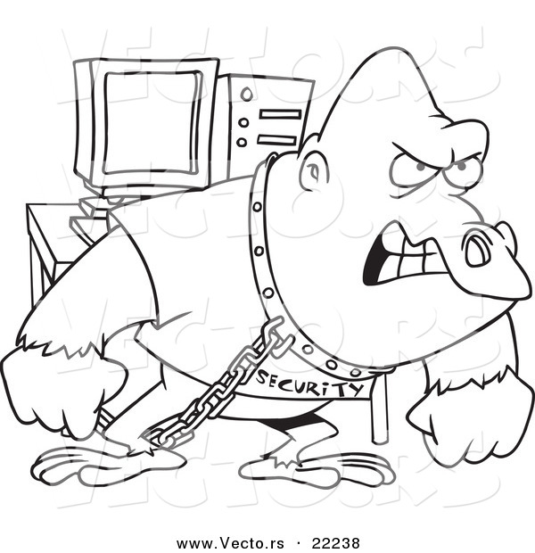 Vector of a Cartoon Computer Security Gorilla - Outlined Coloring Page