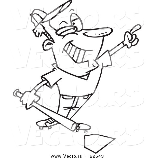 Vector of a Cartoon Confident Baseball Player - Coloring Page Outline