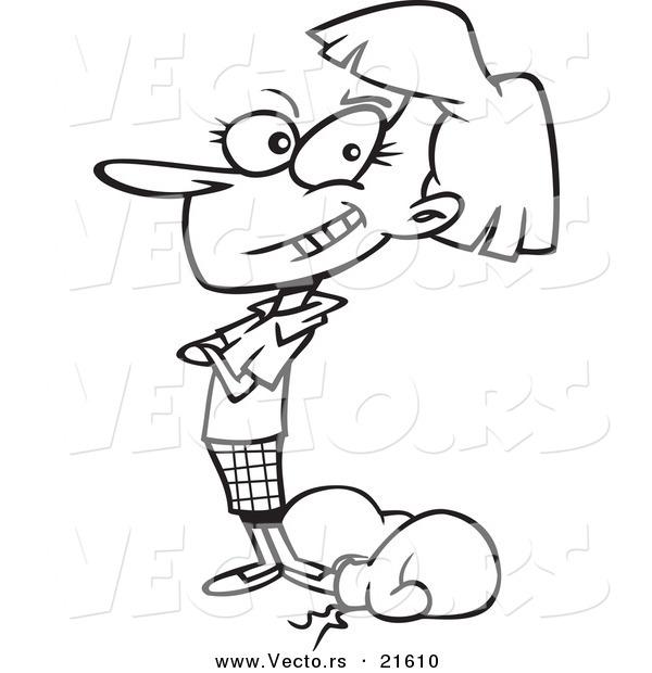 Vector of a Cartoon Confident Businesswoman Standing by Boxing Gloves - Outlined Coloring Page