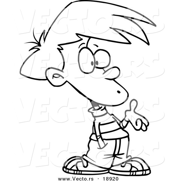 Vector of a Cartoon Confused Boy - Outlined Coloring Page