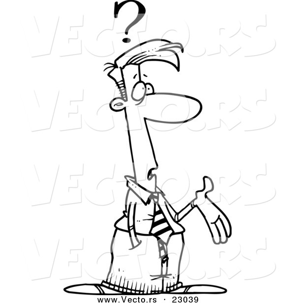 Vector of a Cartoon Confused Businessman Gesturing - Coloring Page Outline