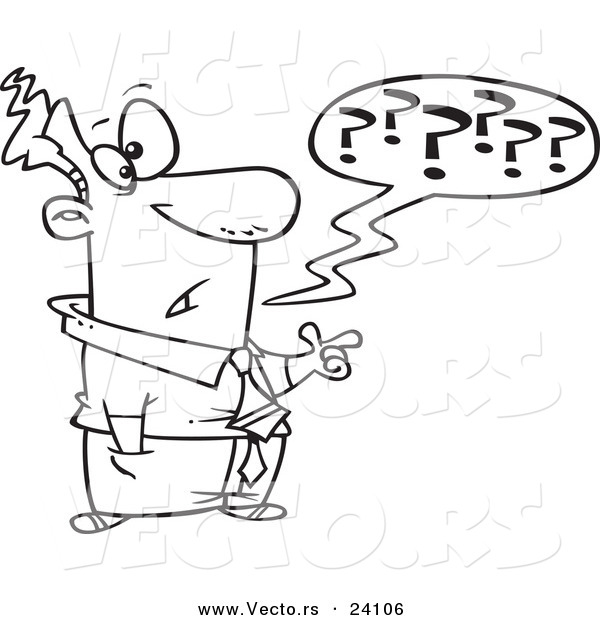Vector of a Cartoon Confused Businessman Questioning - Coloring Page Outline