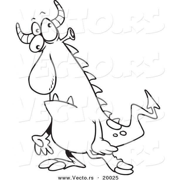 Vector of a Cartoon Confused Monster - Outlined Coloring Page