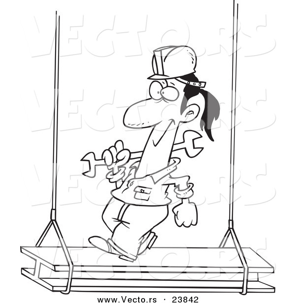Vector of a Cartoon Construction Steel Walker - Coloring Page Outline