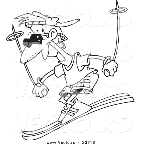 Vector of a Cartoon Cool Skiing Guy - Coloring Page Outline