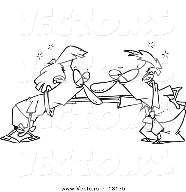 Vector of a Cartoon Couple Catching Their Breath After a Fight - Coloring Page Outline