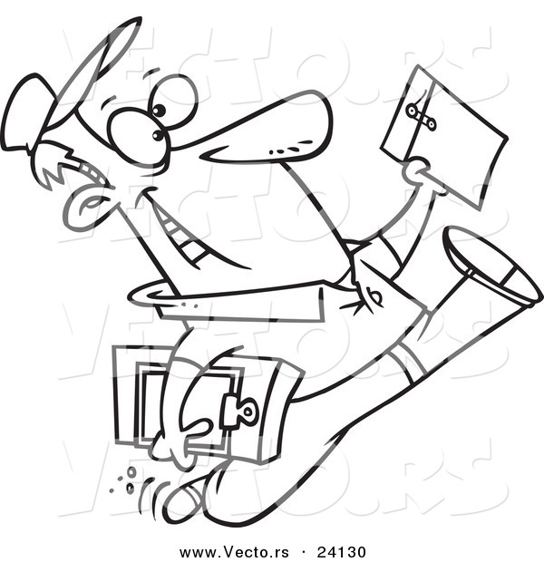 Vector of a Cartoon Courier Man Delivering an Envelope - Coloring Page Outline