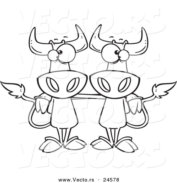 Vector of a Cartoon Cow Buddies - Outlined Coloring Page