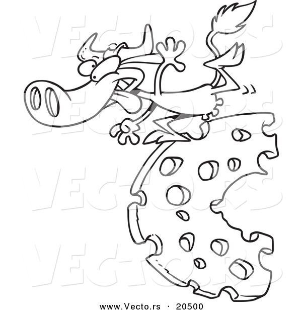 Vector of a Cartoon Cow Running on Cheese - Coloring Page Outline