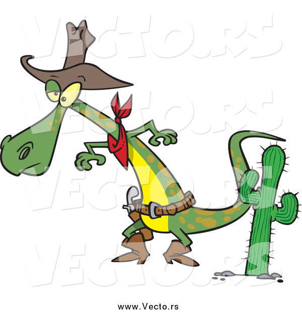 Vector of a Cartoon Cowboy Lizard Prepared to Draw His Gug