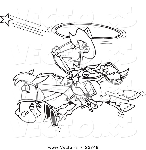 Vector of a Cartoon Cowboy Trying to Catch a Star - Coloring Page Outline