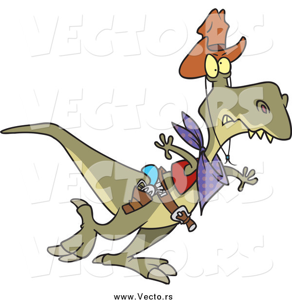 Vector of a Cartoon Cowboy Tyrannosaurus Rex Walking