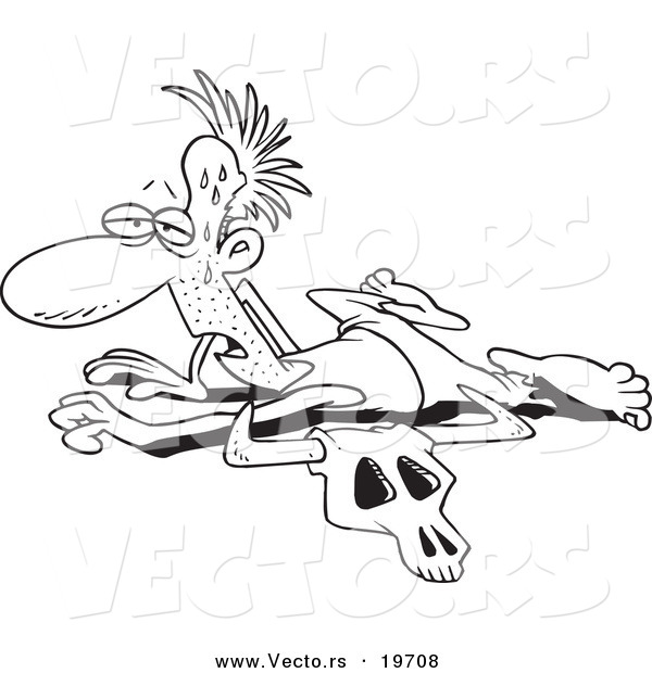 Vector of a Cartoon Crawling Man in a Drought - Outlined Coloring Page