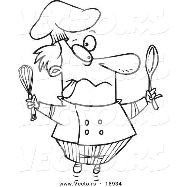 Vector of a Cartoon Crazy Chef - Outlined Coloring Page